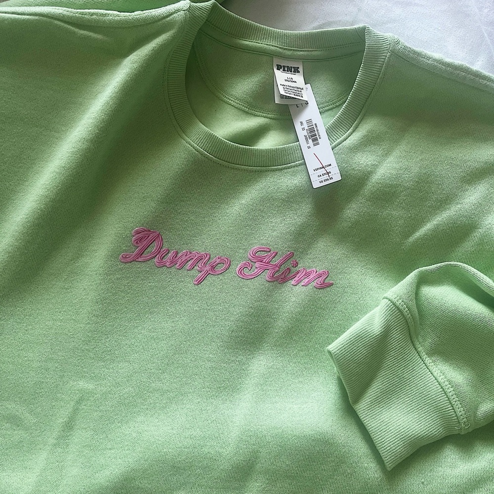 Pink Green Sweatshirt with Embroidered Text